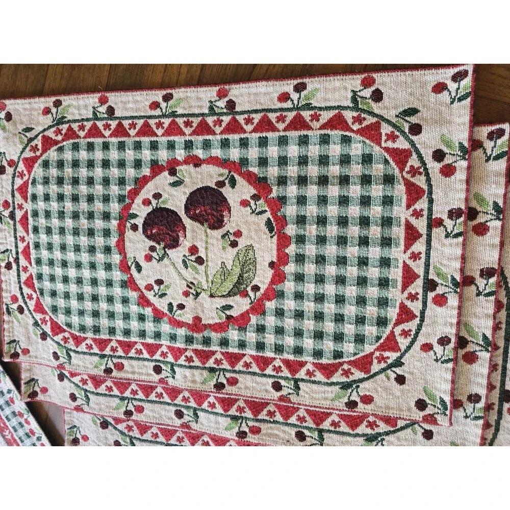 Vintage Cherry Tapestry Placemats Set of 8 with 70